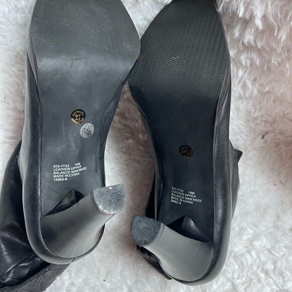 Worthington Leather Black Cinched Elastic Ankle heels Boots square toe SZ10M - Picture 6 of 8